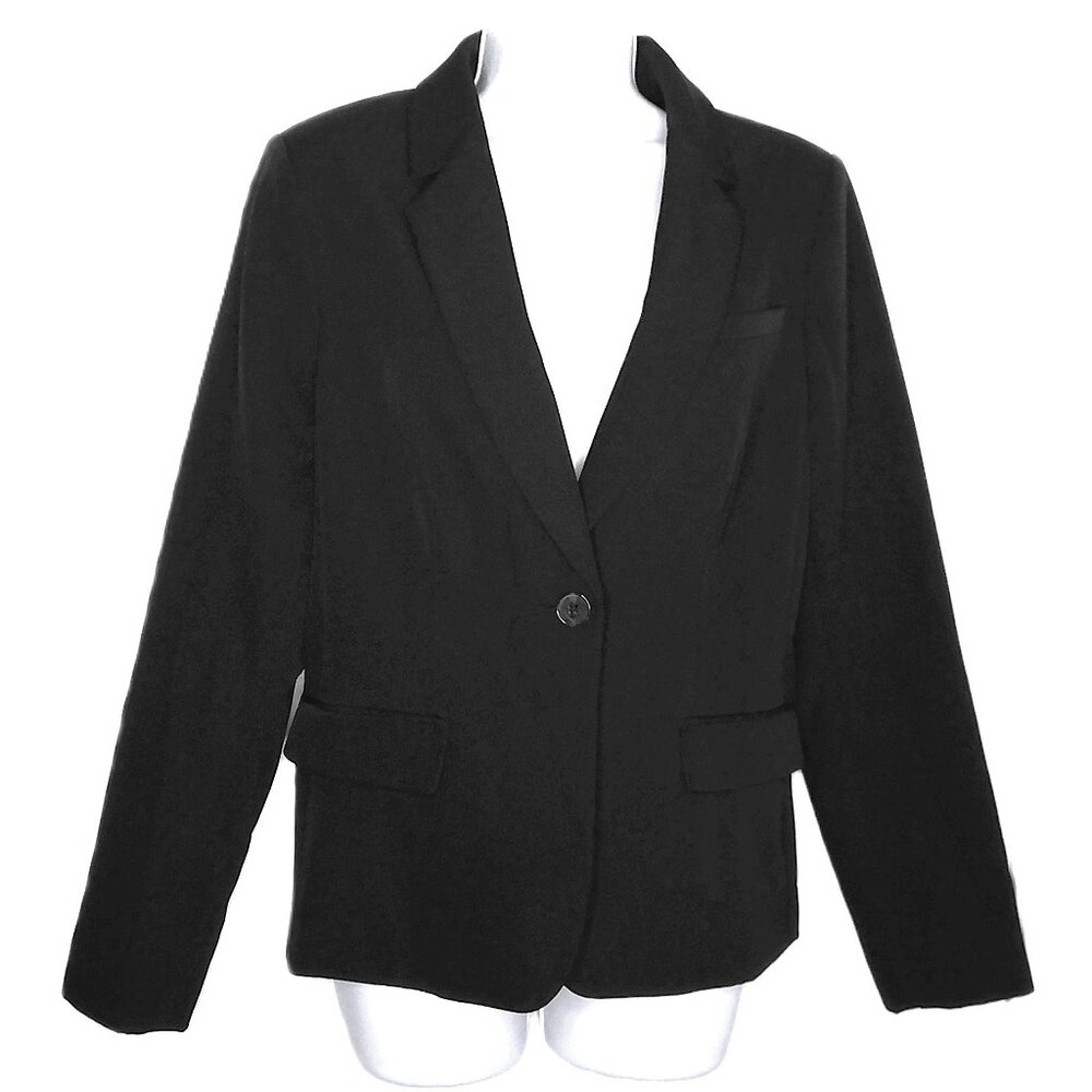 New DKNY Black Blazer Jacket Career Pockets Lined Single Button NWOT Sz 14 P